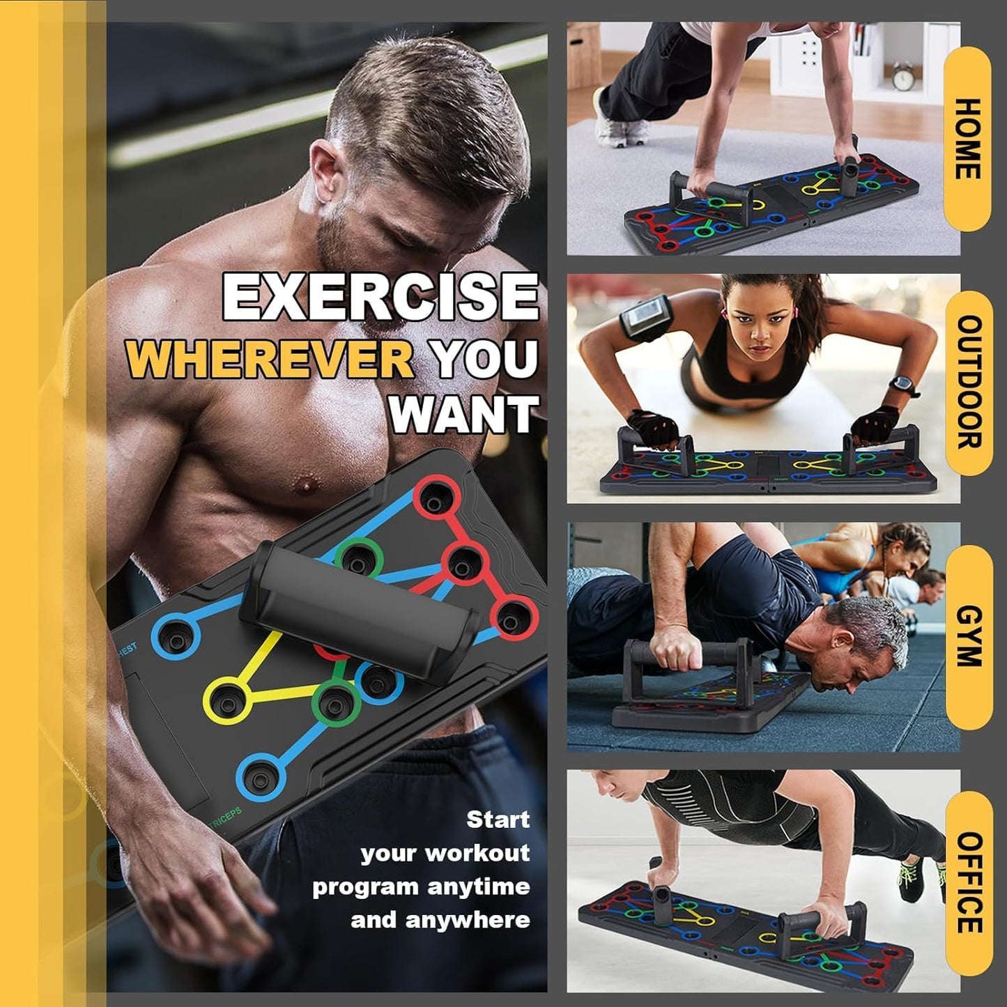 Solid Push up Board 15 in 1 Home Workout Equipment Multi-Functional Pushup Stands System Fitness Floor Chest Muscle Exercise Professional Equipment Burn Fat Strength Training Arm Men & Women Weights